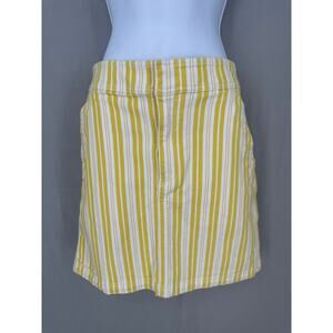 Loft Skirt Womens 2 Yellow Striped Mini Mid Rise Stretch Pockets White